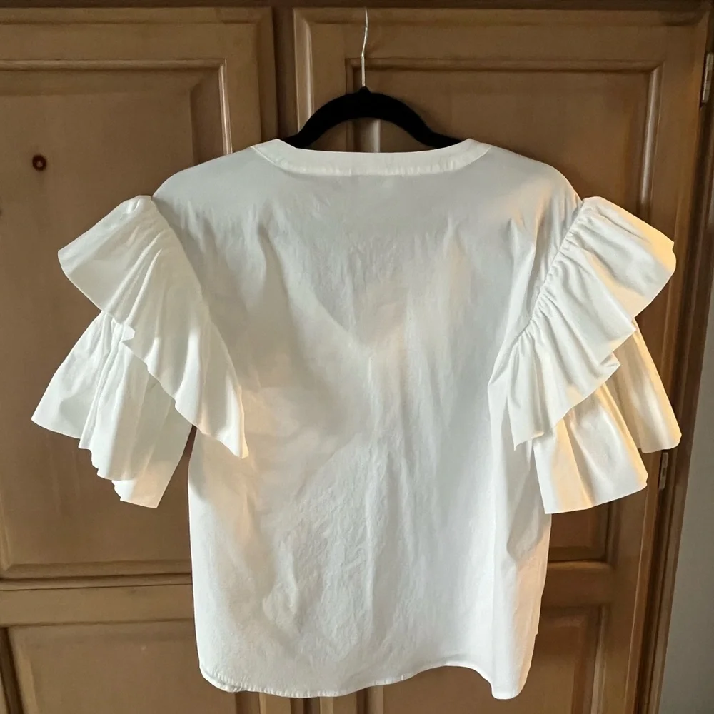 White Ruffled Sleeve Top - Picture 2 of 5